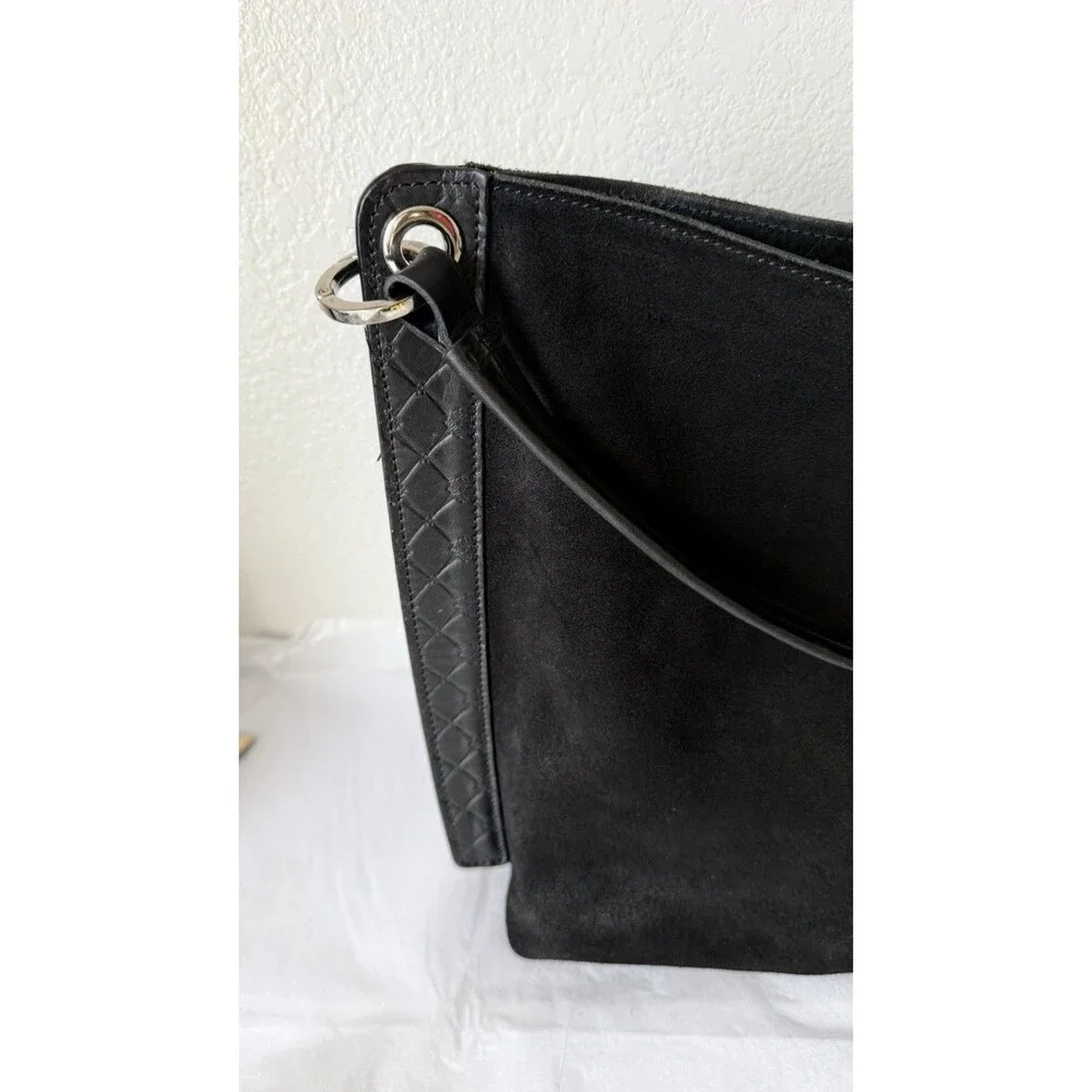 Vélez Colombia Black Suede Leather Hobo Shoulder Bag Multicolor Lining Vintage